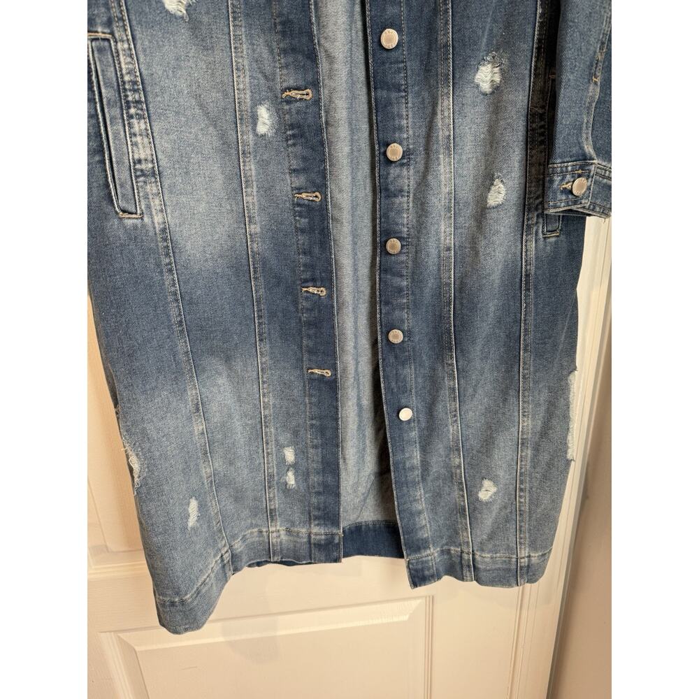 BBJ Los Angeles Womens Distressed Longline Denim Jean Duster Jacket Large Y2K - Picture 3 of 11